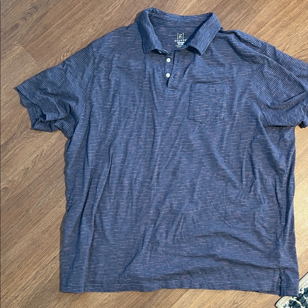 George’s Navy w/pink Striped Polo Shirt